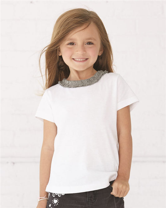 Rabbit Skins - Toddler Girls' Ruffle Neck Fine Jersey Tee - 3329